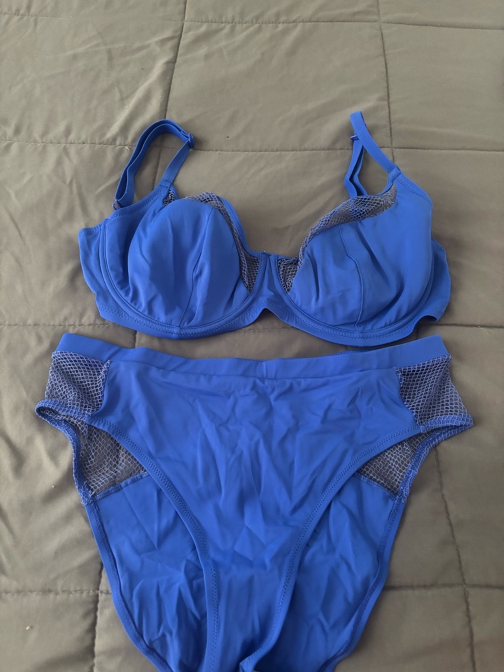Sexy Pour Moi Blue Underwire Bikini Set with Mesh — UK 38FF/US 38 H - Bottoms 2x